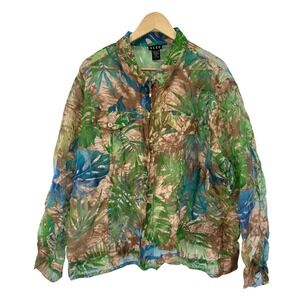 ELCC Tropical Sheer Jacket Lightweight Button Up‎ 3X Safari Resort Flax Blend